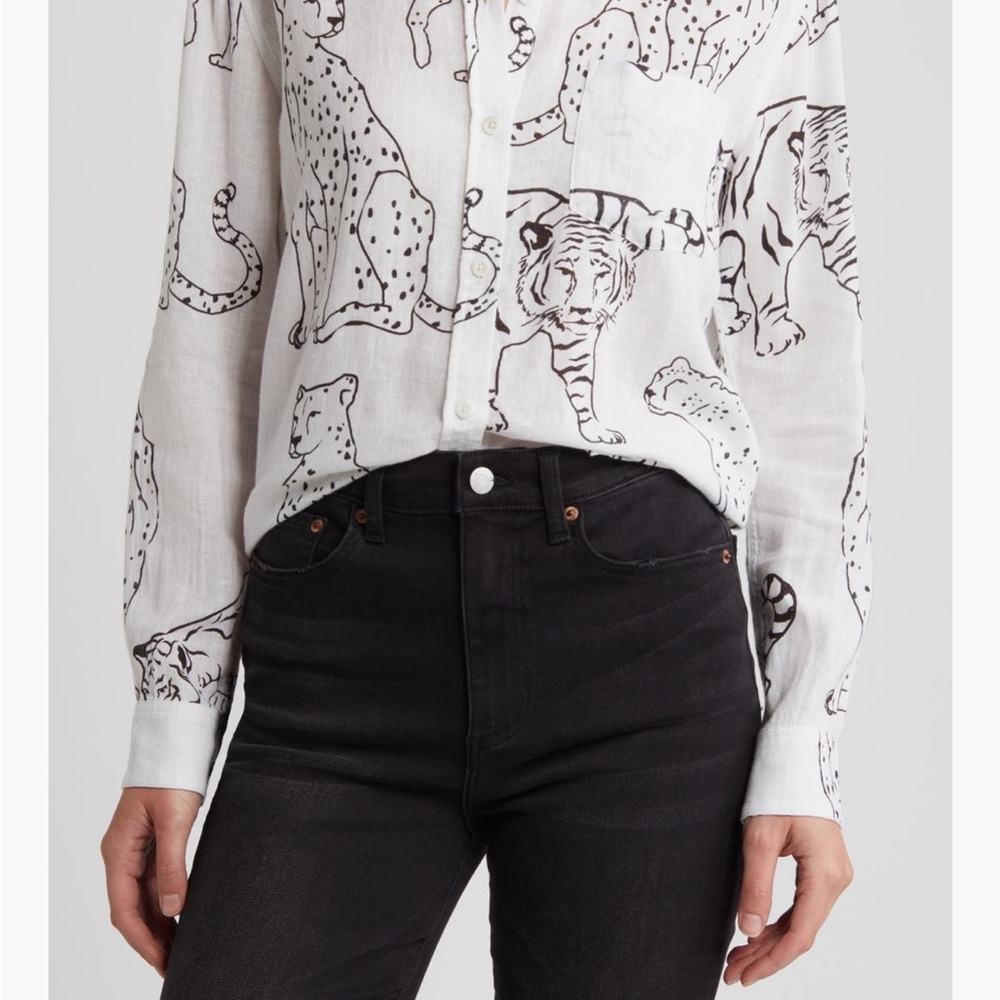 Rails White and Black Animal Print Blouse
